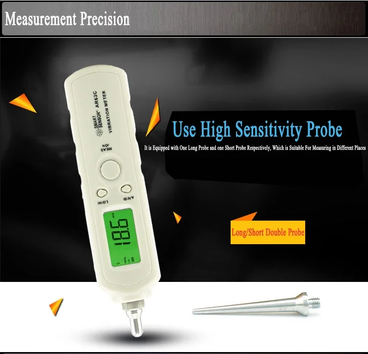 Smart Sensor AR63C Portable Digital Vibrometer AC Output 9V Battery Vibration Meter Analyzer 3