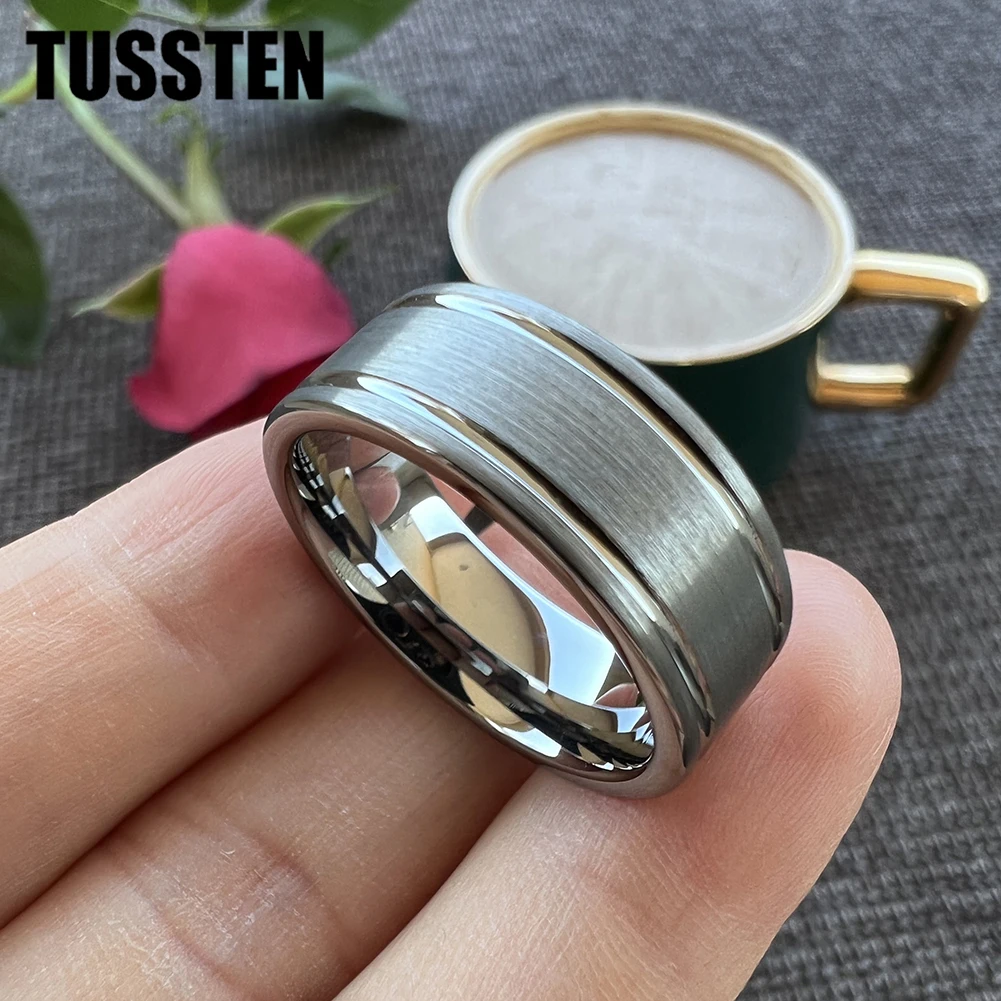Dropshipping TUSSTEN  8MM Men Women Tungsten Engagement Ring  Band Grooved Polished Finish Trendy Gift Jewelry