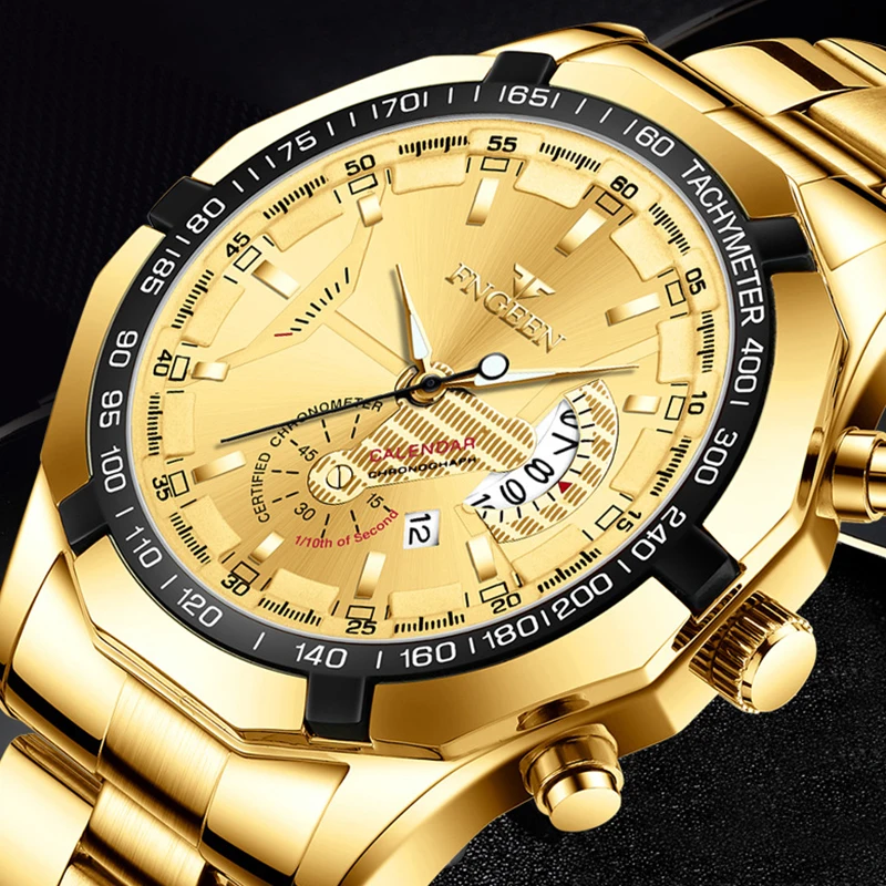 FNGEEN Fashion Ultra-thin Luxury Men's Watches Stainless Steel Band Fashion Waterproof Quartz Watch For Man Calendar Watch S001 3