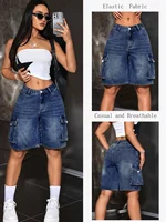 Women's Multi-Pocket Bermuda Blue Overalls - Image 6