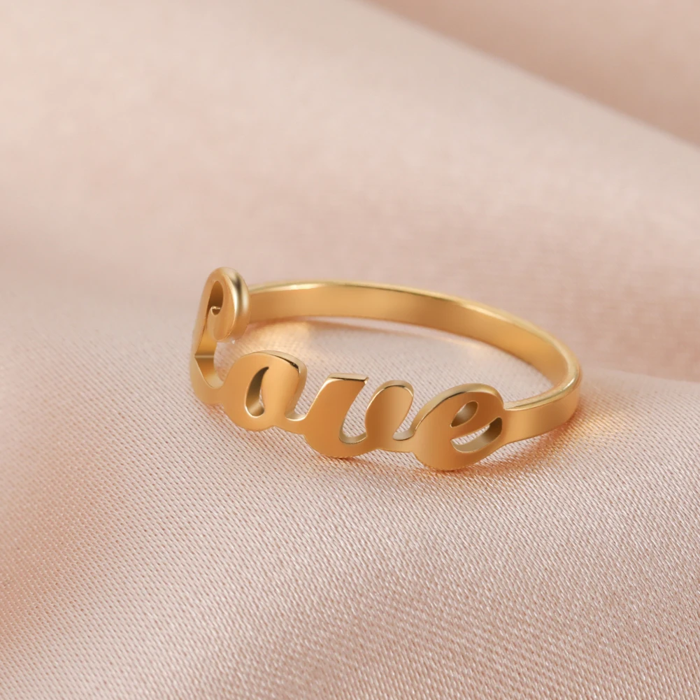 Einfacher romantischer Liebesring für Frauen, geometrischer, hohler Alphabet-Fingerring, Hochzeitspaar, Edelstahl-Schmuck, Geschenk – Detail 6