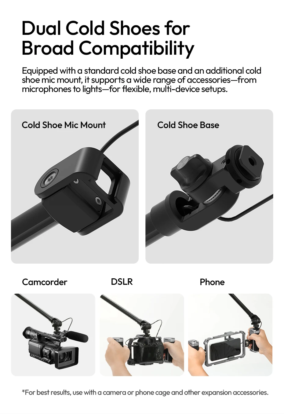 Mic Boom Pole Arm Microphone Stand 1M with Dual Cold Shoe Mount for DSLR Camcord
