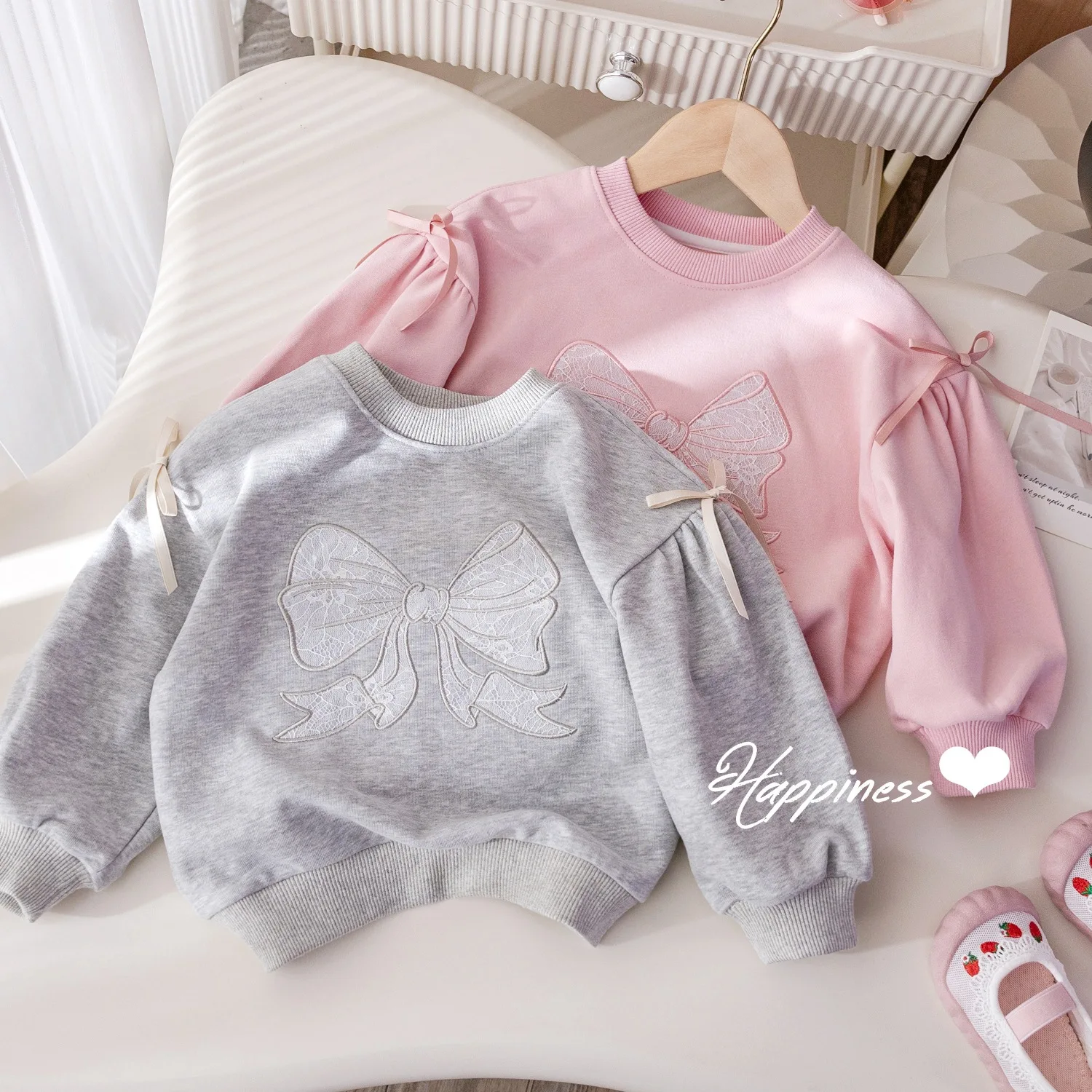Baby Girls Lace Sweatshirt Kids Bowtie Hoodies Toddler Princess Pullover 2024 Spring Autumn Children's Clothing Fashion