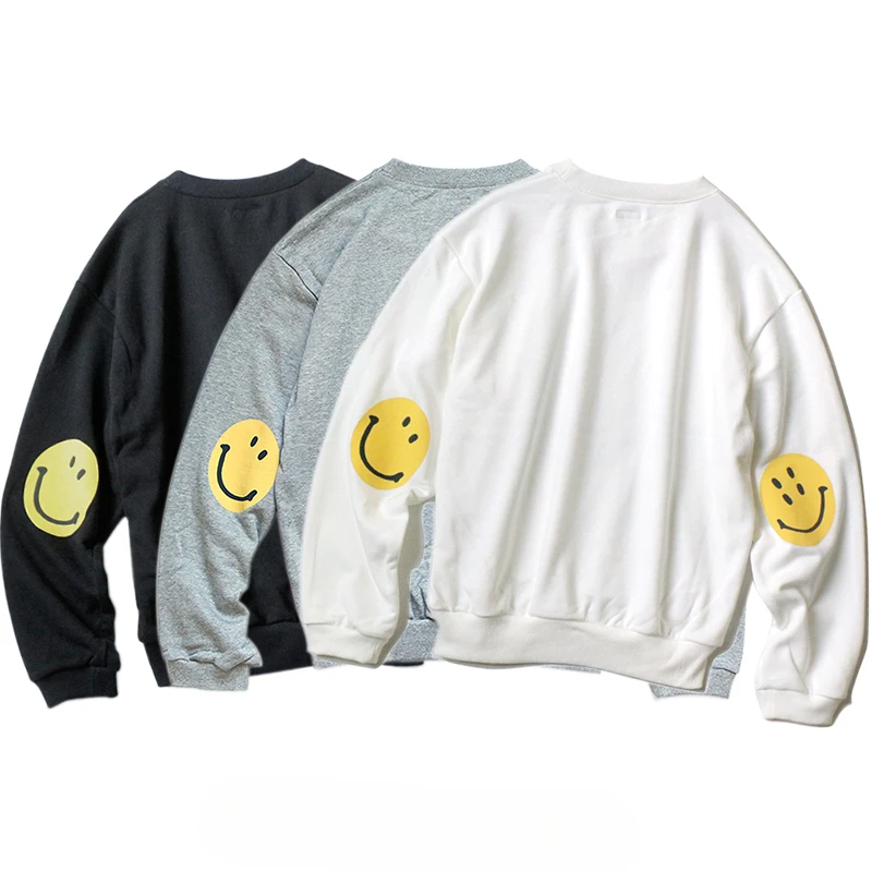 

Japanese casual loose smiling face printed long sleeved hoodie harajuku mens t shirts Korean Fashion Streetwear