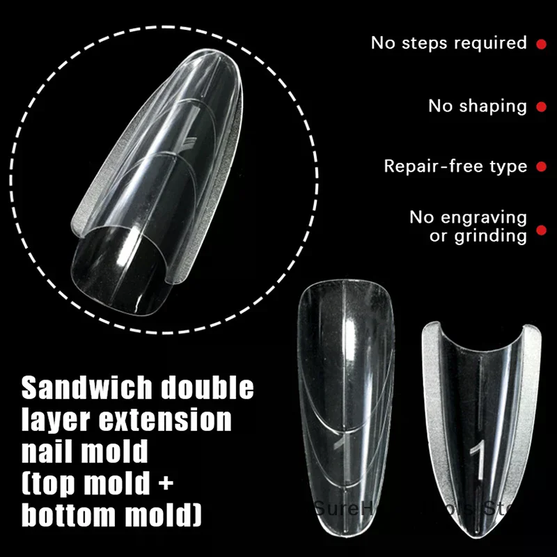 240PCS 15 Sizes Sandwich Dual Nail Forms Top Bottom Mold Almond Nail Extensions UV Gel DIY Nail Art Tools Salon Home Supplies