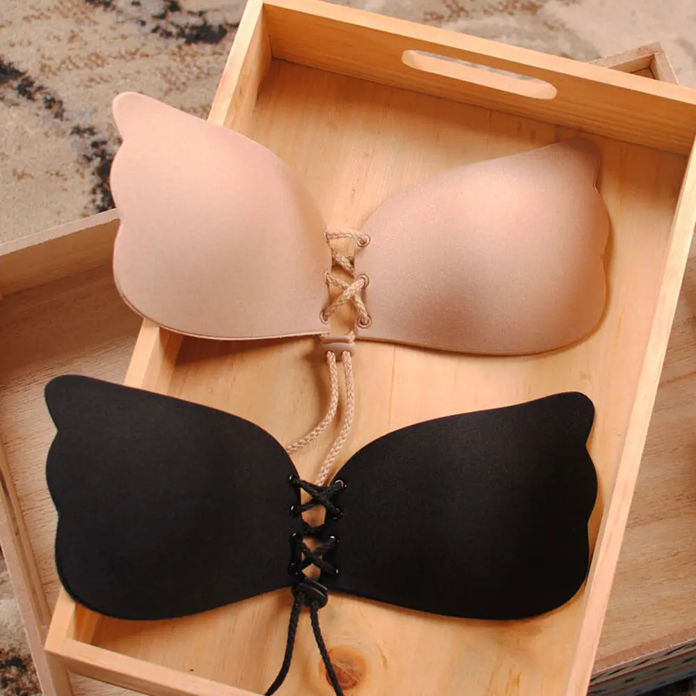 SILICONE STRAPLESS BRA Backless Push Up Adhesive With Drawstrings Invisible Bras 