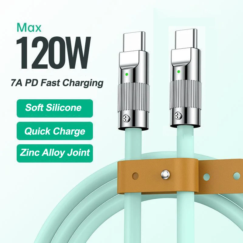 120W 7A SuperCharge USBC to USB Type C Cable Soft Silicone TypeC