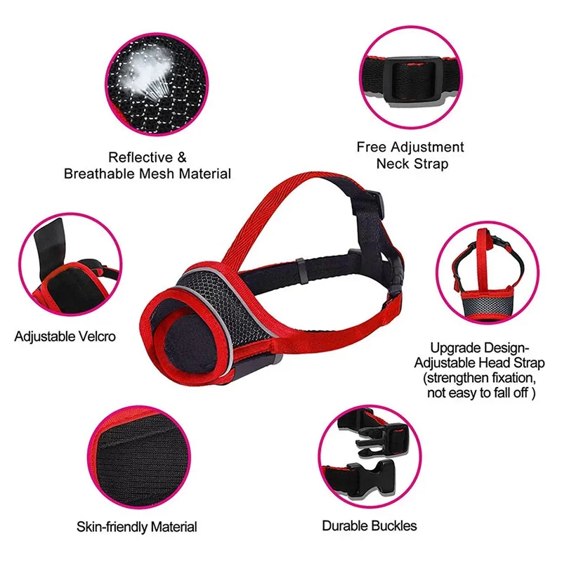 Breathable Dog Muzzle Drinkable Anti Biting Barking Chewing Muzzle for Dog with Anti-Drop Adjustable Reflective Strap in Night