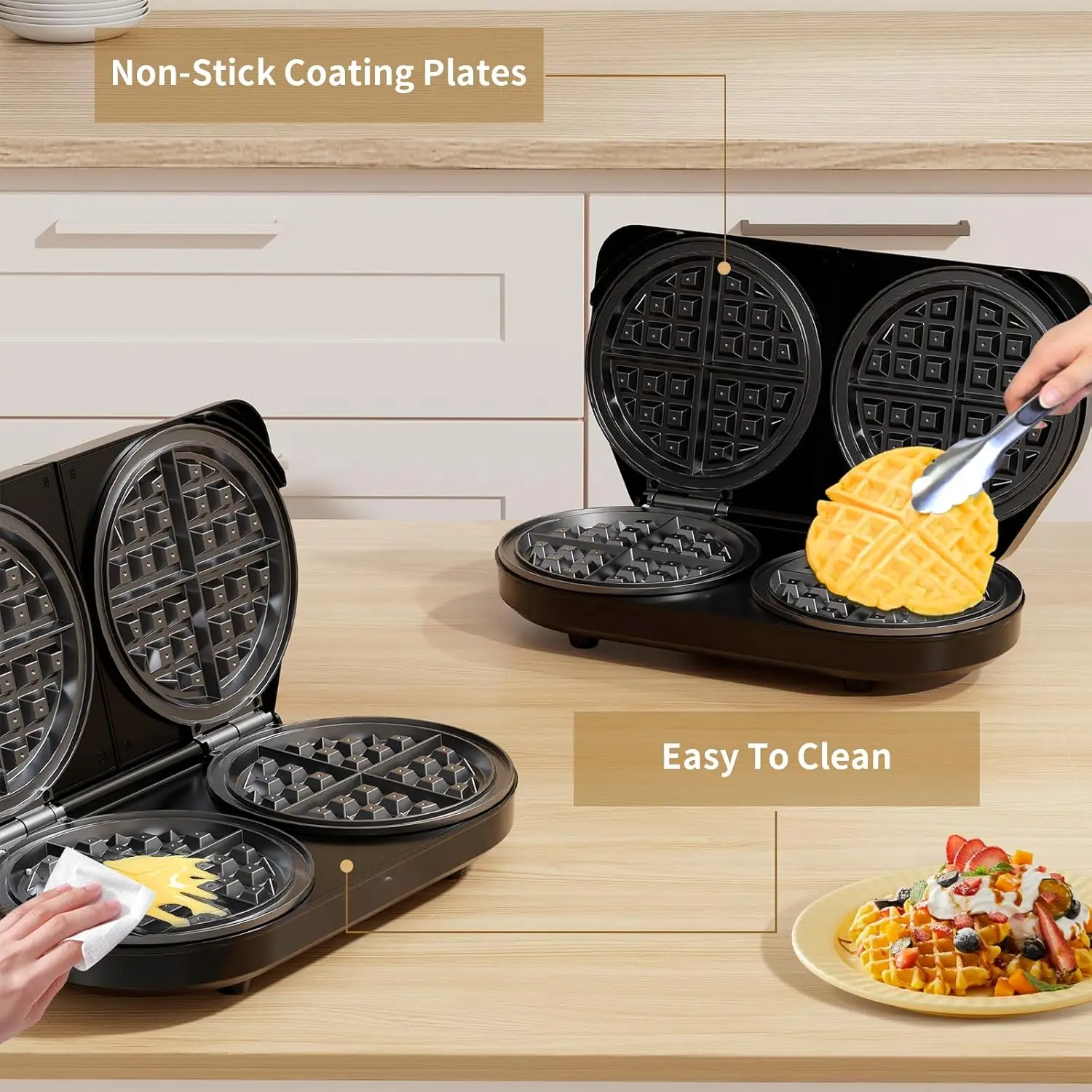 Waffle Maker 6 Inch, 1400W Belgian Waffle Maker for Breakfast and Snacks, Stainless Steel Waffle Iron with Nonstick Plate 4