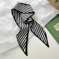 Fashion Skinny Silk Scarf for Women Plaid Hair Ribbons Headbands Bandana Female Bag Wrist Wrap Neckerchief Foulard Neck Ties 6