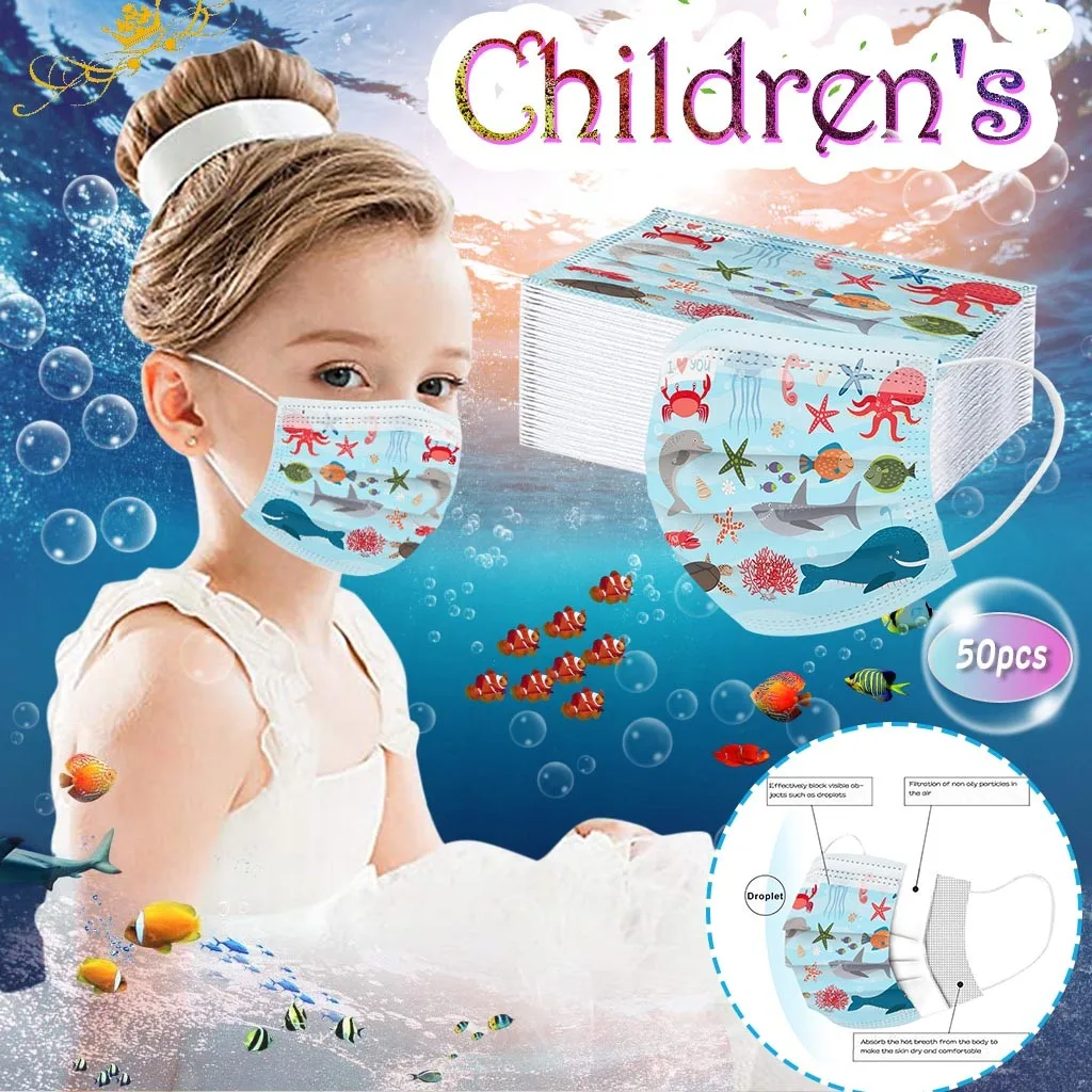 Disposable Face Mask Children's Mask 50PC Industrial 3-Layer Cotton Face Mask