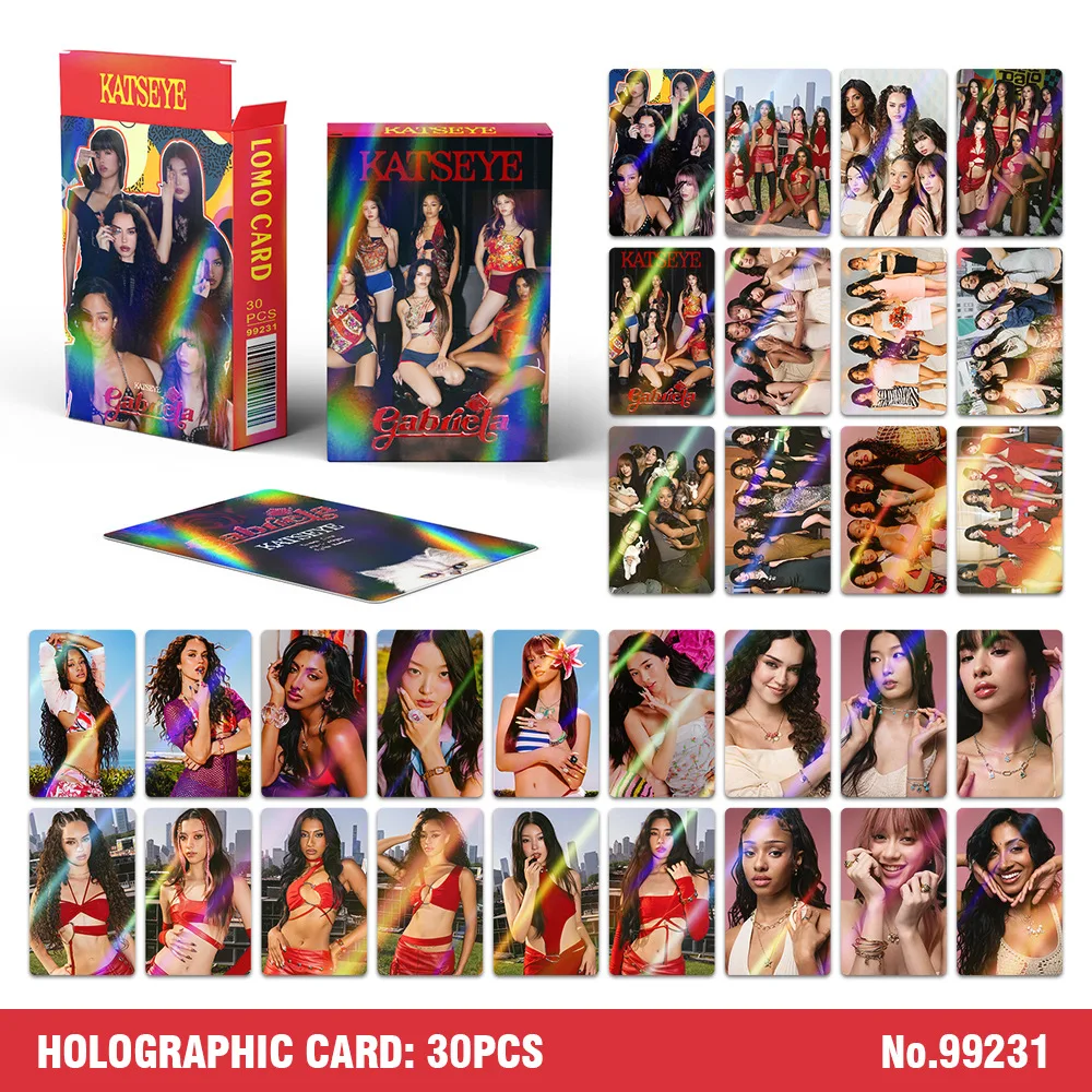 30Pcs/Set Kpop Idol KATSEYE New Album Series Flash Card Lomo Cards Postcards Daniela Yoonchae Lara Sophia Manon Megan Fans Gifts