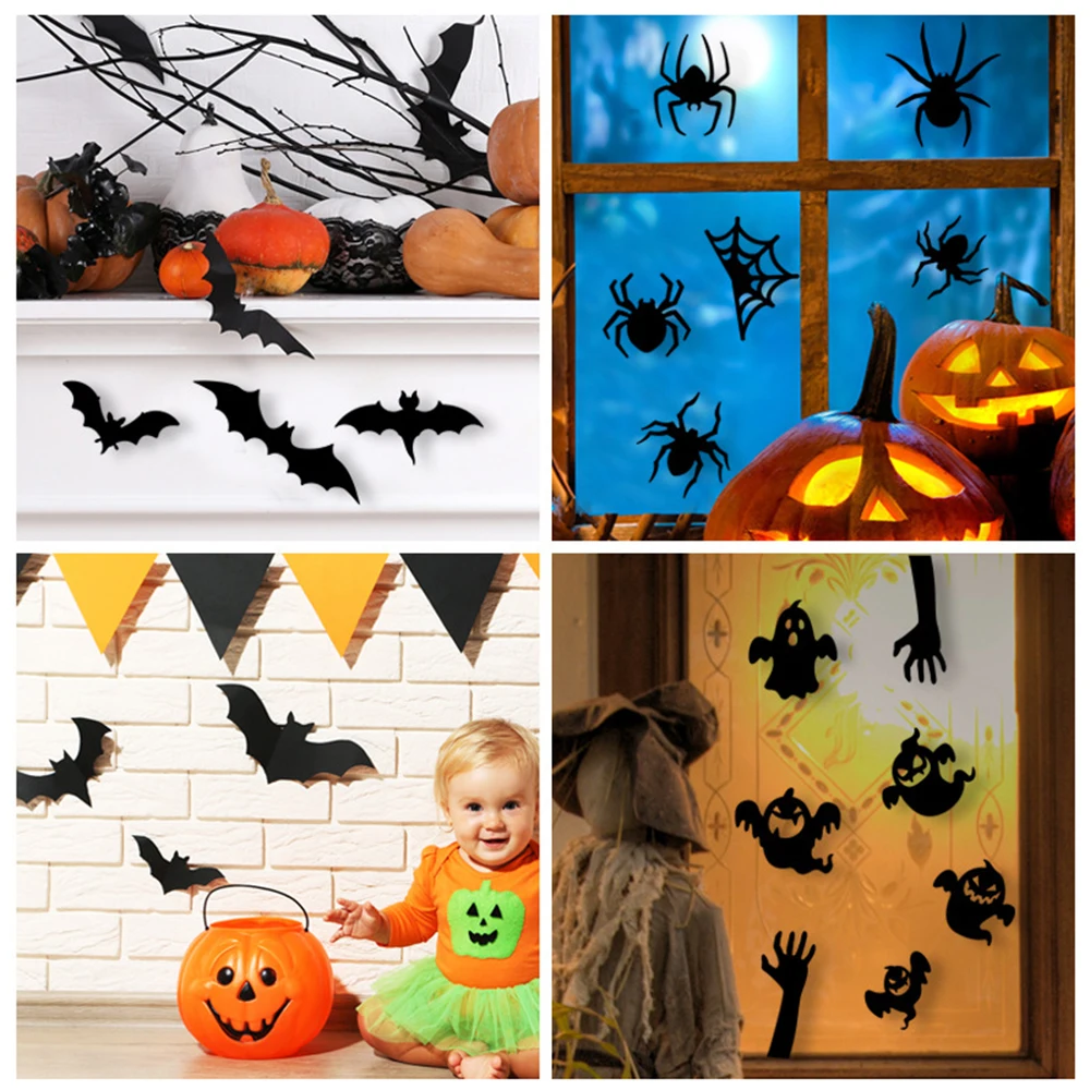 Halloween 3D Bat Wall Stickers Pvc Black Spider Ghost Sticker Halloween Horror Props Home Bedroom Bar Halloween Decoration 2024