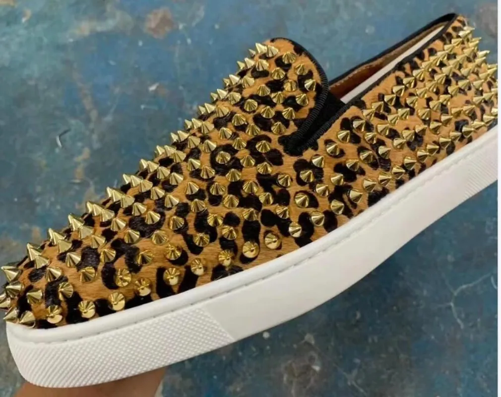 

Leopard Print Gold Rivet Designer Sneakers Fashion Men's Shoes Nightclub Women Loafer