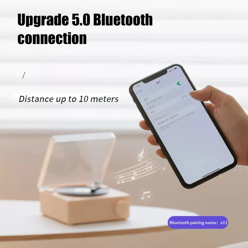 Retro Wireless Speaker Bluetooth 5.0 Stereo Music Player Desktop Alarm Clock Vintage Vinyl Record Shape Support TF Card/AUX Play