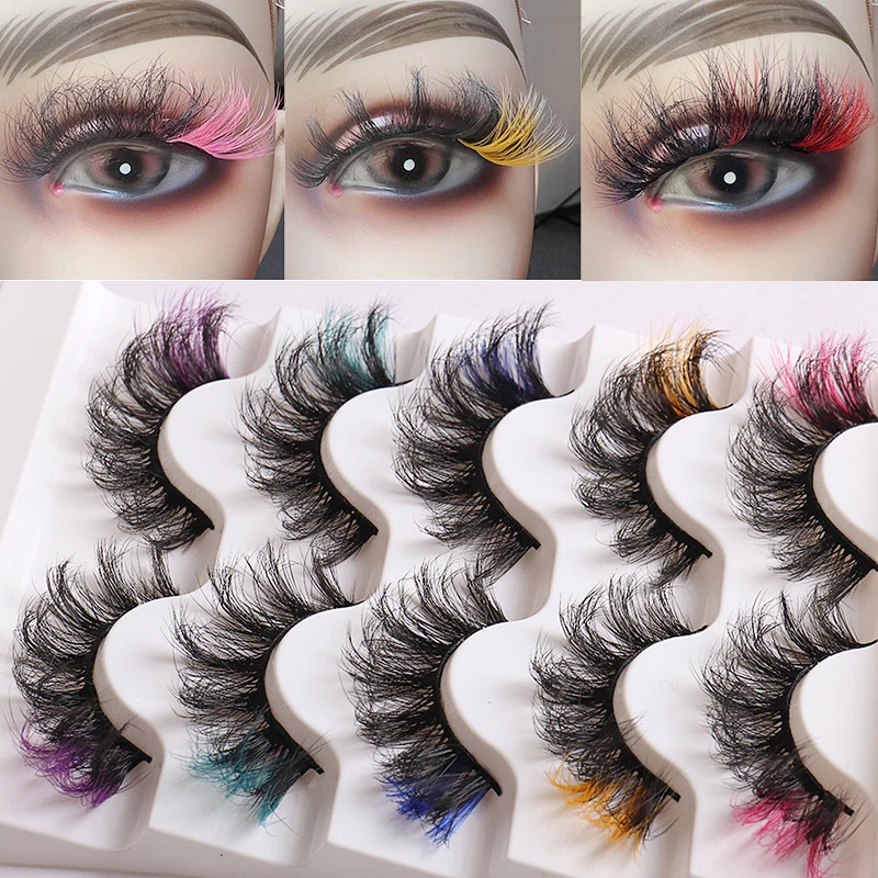 

Lashes Color 8D Faux Mink Lashes Makeup Fluffy Soft Wispy Volume Natural long False Eyelashes Reusable Eyelashs