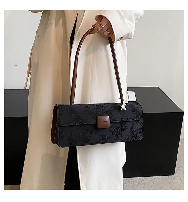 French Elegant Print Underarm Bags For Women Chic Designed Vintage Shoulder Bag Office Lady Personality Pack Bolso Mujer