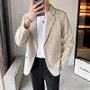 Men's Casual Blazer Jacket Classic Fashion Korean Loose Drape Business Formal Dress Jacket Spring Man Clothes Black Gray Khaki 3
