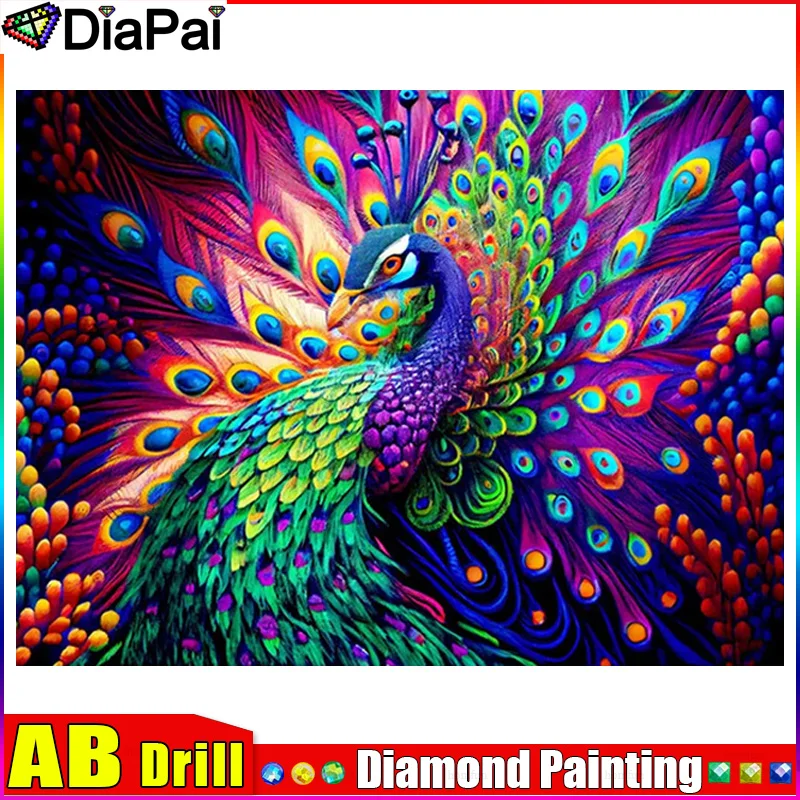 

DIAPAI AB 5D DIY Diamond Painting "Animal Peacock" Full Drill Resin Diamond Embroidery Cross Stitch Home Decor
