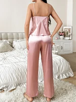 Ensemble pyjama pour femmes, col en V, couleur unie, pantalon licou, à la mode et confortable, ensemble 2 pièces 2