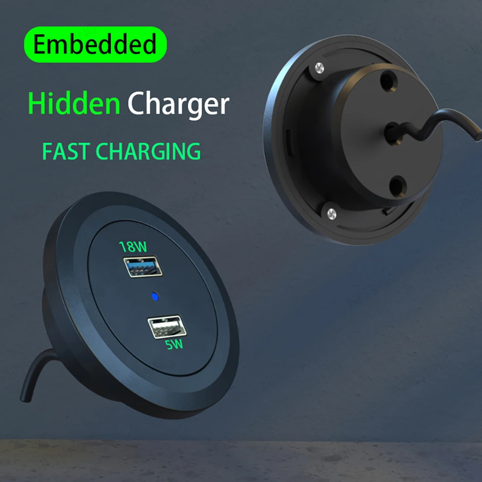Настольное отверстие, встроенное 18 Вт QC3.0 USB, двойная розетка, концентратор, скрытое зарядное устройство, настольная мебель, офисный невидимый мобильный телефон, быстрая зарядка