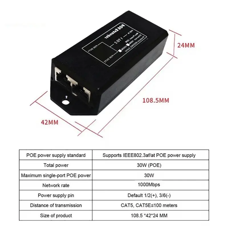 A23F-새로운 2포트 기가비트 48V POE 확장기 1000Mbps - IP 카메라/NVR/AP용 IEEE 802.3Af/At Poe 리피터, 100M 범위 확장기