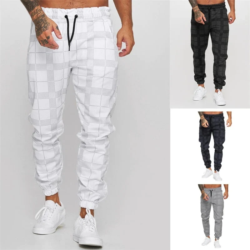 

Men's Plaid Casual Pants New Plaid Striped Drawstring Jogger Pants for Men Business Casual Pencil Pant Male Clothes Vintage