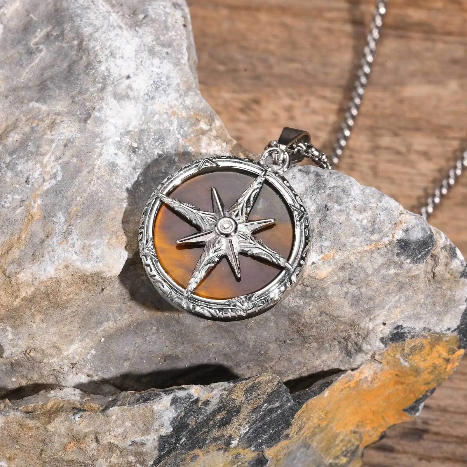 Edelstahl Schmuck Mode Kompass Charm Halskette für Männer Ketten Papa Freund Geburtstag Valentinstag Geschenk – Detail 7
