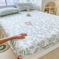 100% Cotton Elastic Bed Sheets Sets Double Bed Flower Pring Fitted Sheet +2pc Pillowcases Single Queen King Size Bed Cover B99G 2