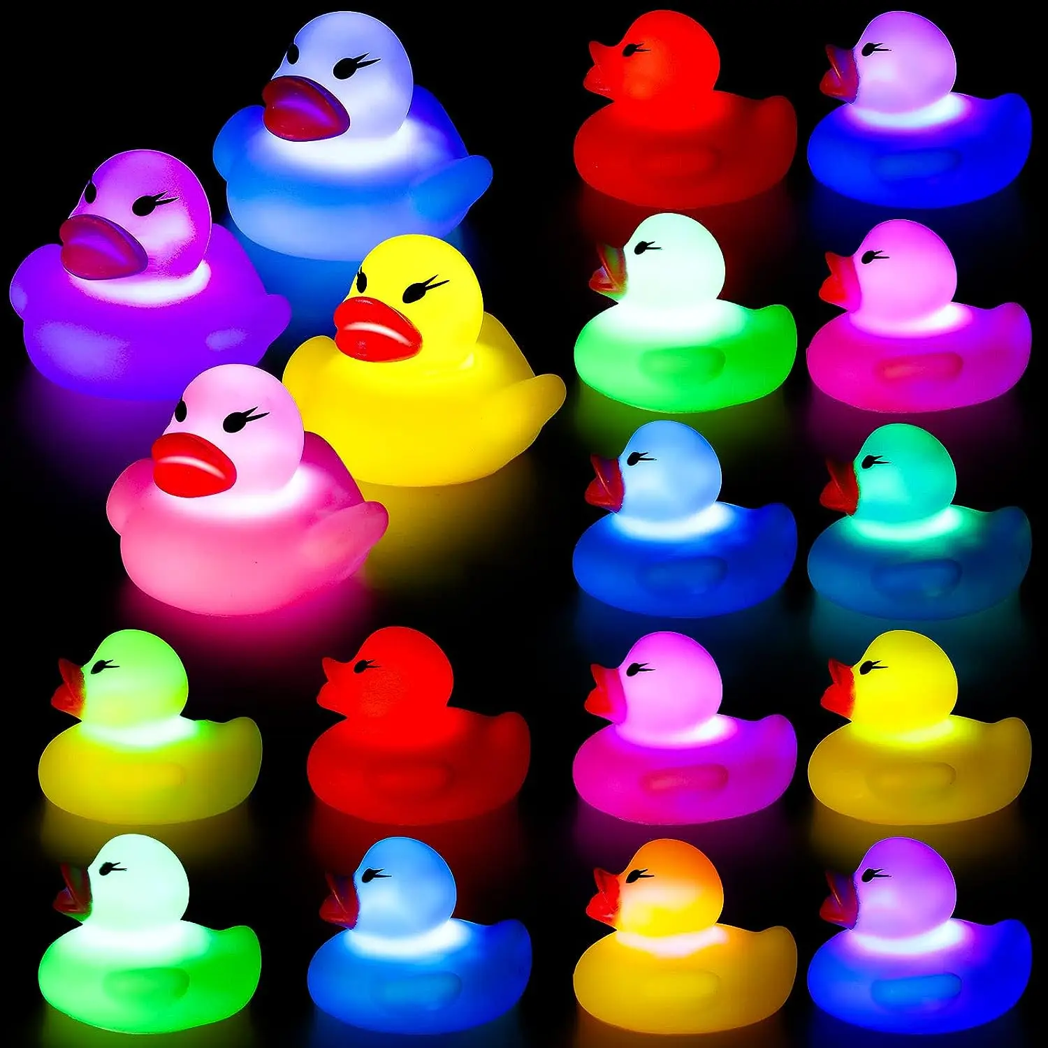 24PcsLEDFlashingRubberDuckWaterSensorLuminousDuckChildren