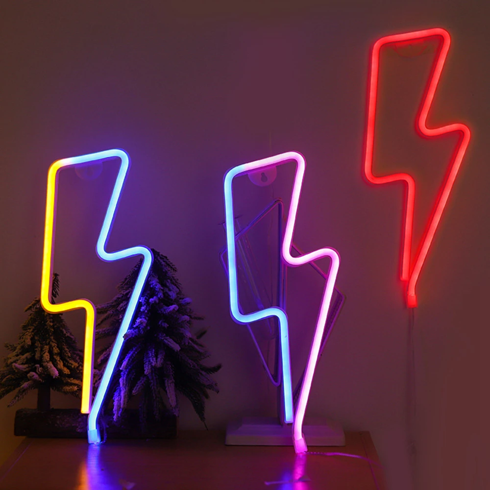 

LED Neon Sign Lightning Shaped Wall Night Light USB Battery Operated For Home Bedroom Party Wedding Decor Wall Table Lamp