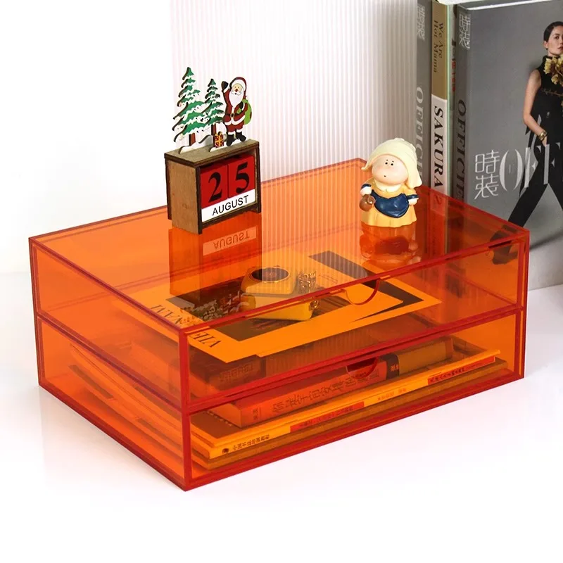 Color Acrylic Drawer Pen Case Office A4 Paper Finishing Desktop Cosmetics Dustproof Transparent Storage Drawer Box 3