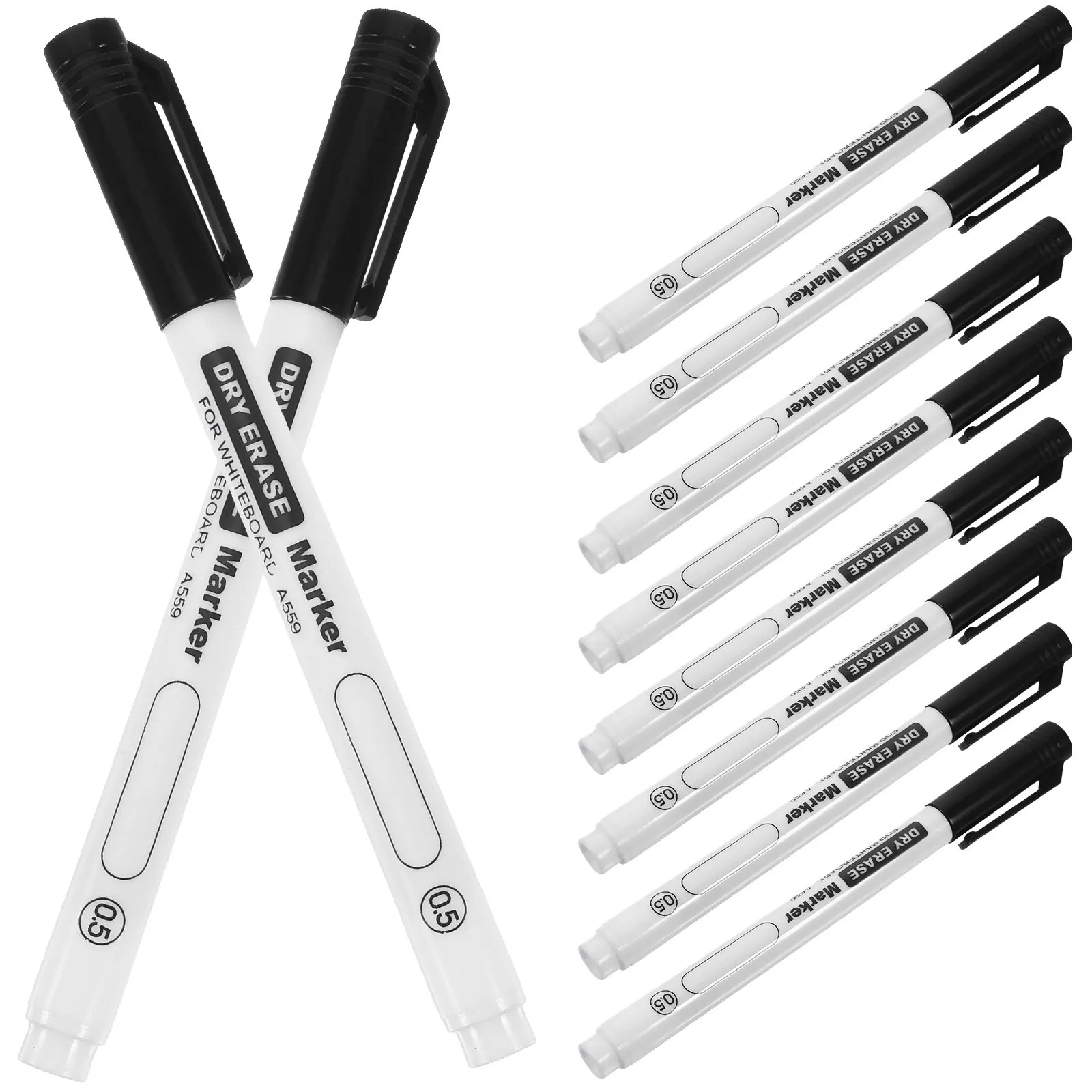 10Pcs 얇은 팁 화이트보드 마커 드라이 지우개 펜 편안한 그립감 쉽게 쓰고 지..