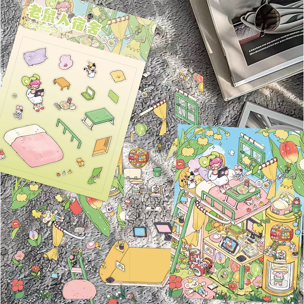 Miniature Scene DIY Crafts Stickers Kit - Rat Dormitory Decor for Office Desk & Bookcase