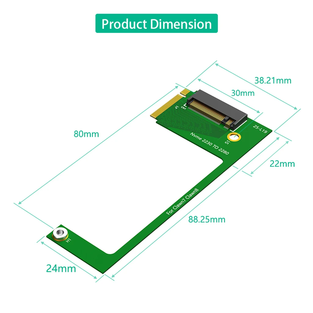 Für MSI Claw A1M 7 8 Zoll Umrüstsatz, 2230 auf 2280 NVMe M.2 90 Grad SSD-Erweiterungsplatine, PCIe 4.0-Adapter – Detail 4