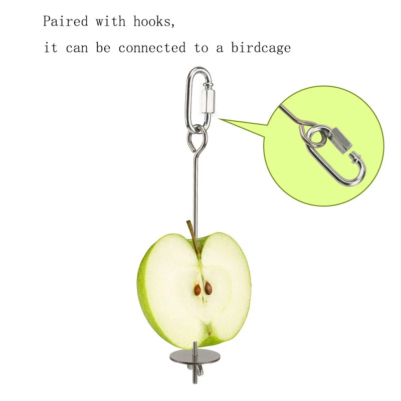 Bird parrot can hang fruit fork stainless steel vegetable corn hook fruit clip feeder toy bird supplies