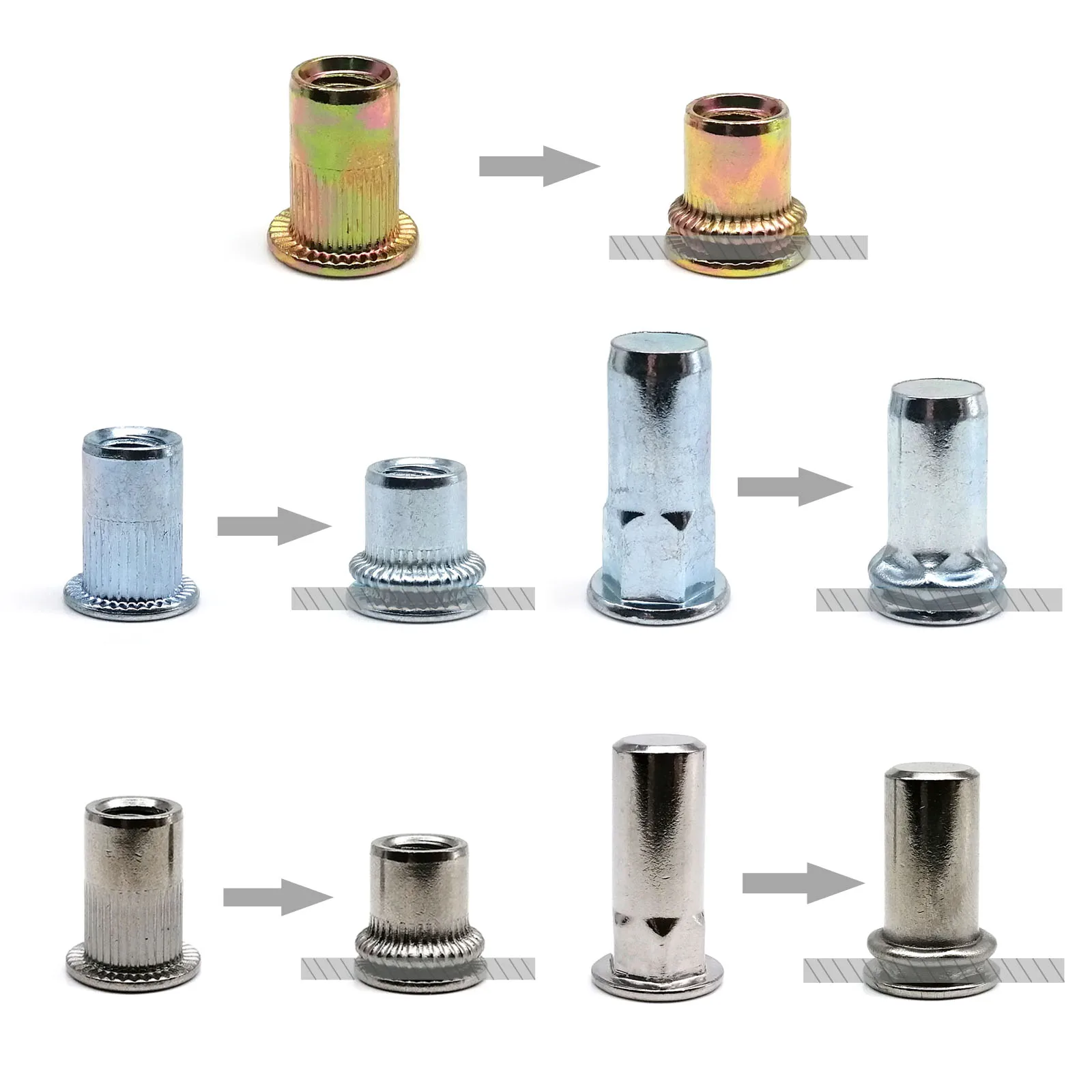 20pcs Rivet Nut Insert Rivnut M3 M4 M5 M6 M8 M10 M12 Blind Hexagon Flat Head Carbon Steel Aluminum 304 316 A2 A4 Stainless Steel