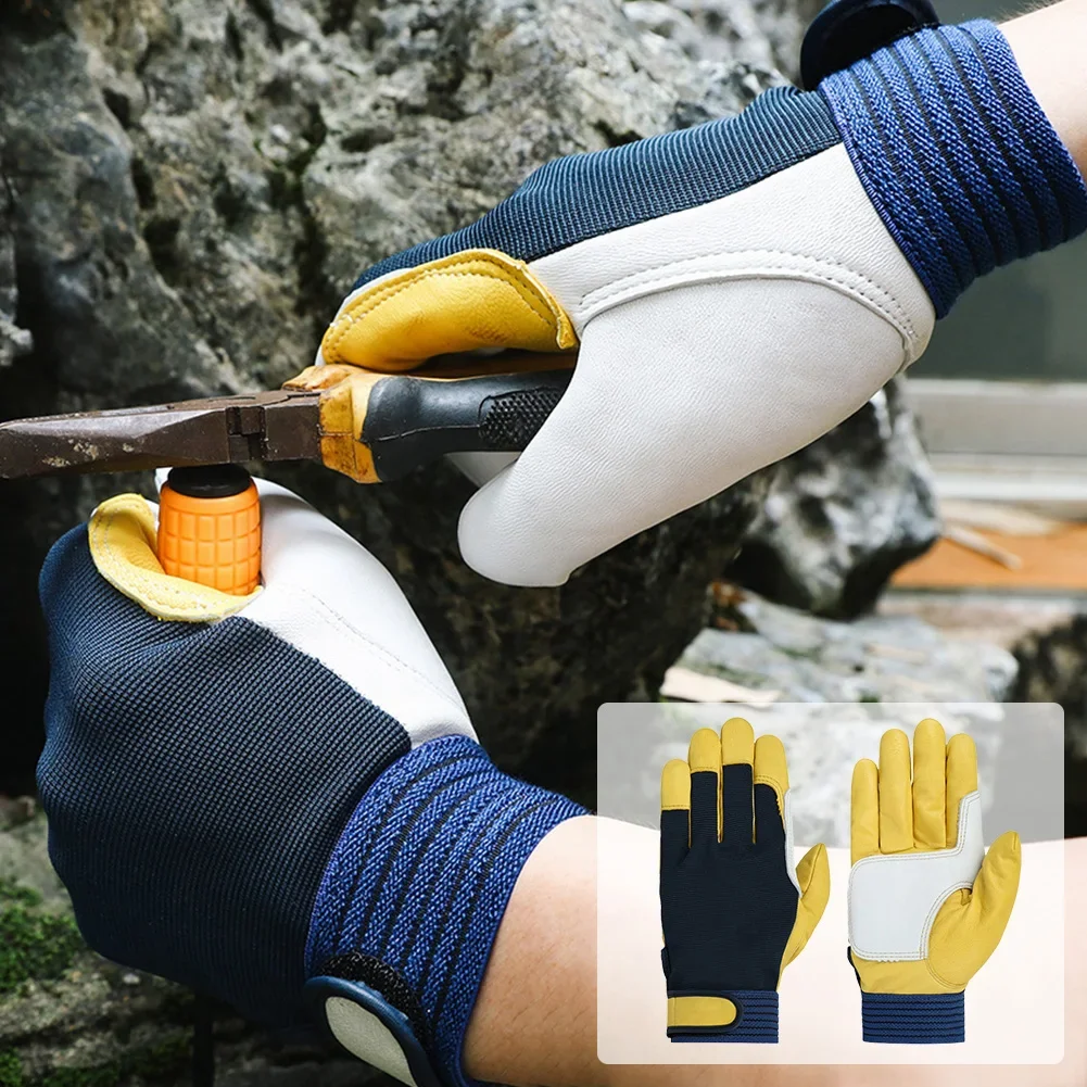 Guantes de trabajo de piel de oveja suave para hombres, protección de seguridad para trabajadores mecánicos, caza, condu