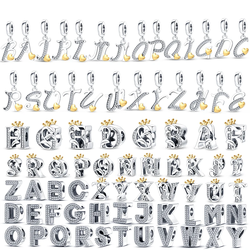Nuovo 925 Argento Alfabeto Alfabeto Amfdory Perline Per Originale Pandora Charms Bracciale Ciondolo Donna Gioielli Fai Da Te