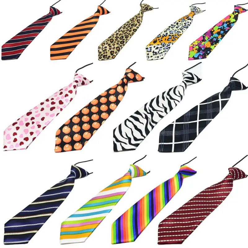 Pre-Tied Elastic Necktie Rainbow Stripes Leopard Print Boys Kids Imitation Silk Ties Stage Performance Party
