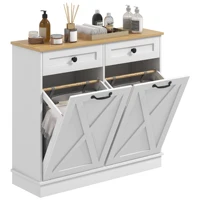 Homcom Double Tilt Out Laundry Hamper Cabinet with 2 Removable Baskets and 2 Drawers, Bathroom Storage Cabinet, White 1