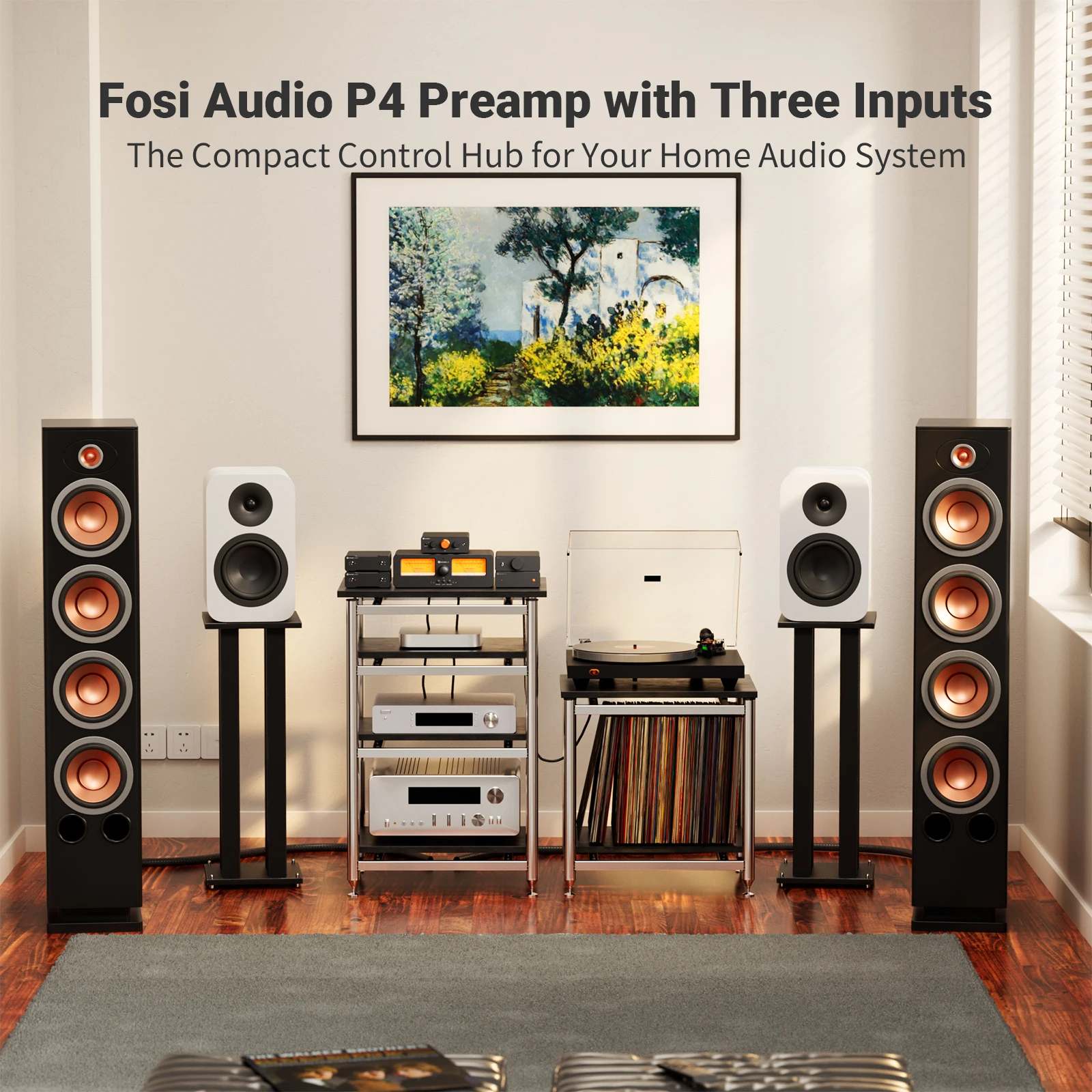 Fosi Audio P4 HiFi Preamplifier: 3 RCA Inputs, EQ/Bypass, Swappable Op-Amps, Treble & Bass Tone Control For Audiophile Systems 2