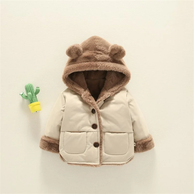 Baby Cotton Coats Infant Winter Jacket Boys Girls Fleece Hooded Outerwear Children Windproof Parkas