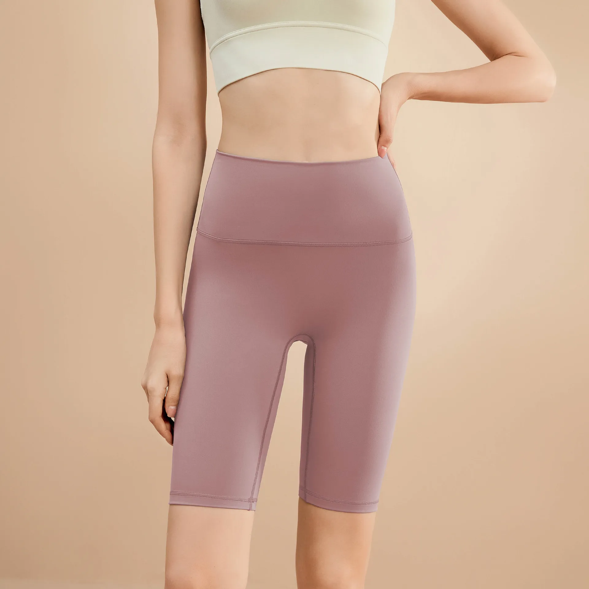 Quick-drying Nude Yoga Shorts Women's Five High Waisted Hip Lifting Stretch Sports Fitness Cycling Skinny Fitness Pants Gym 3