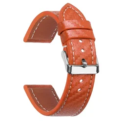 Sleek Carbon Fiber Leather Watchband - Premium Calfskin Strap - 22mm (Orange)