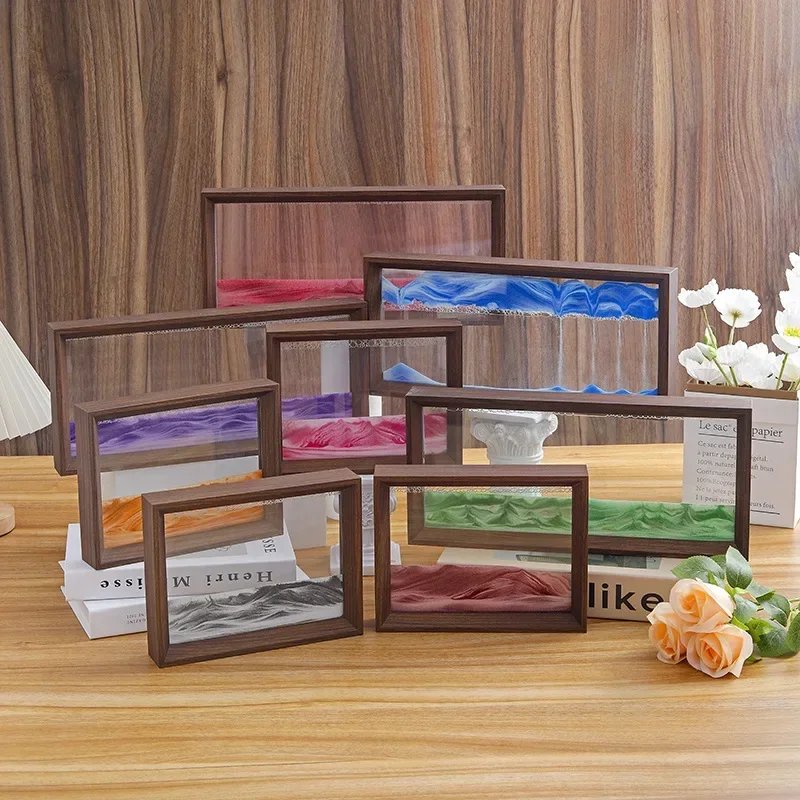 Sand Art Picture Wooden Frame Sandscape Moving Sand Art Picture Quicksand 3D Liquid Hourglass Craft Flowing Sand Painting Office Home Decor Gifts