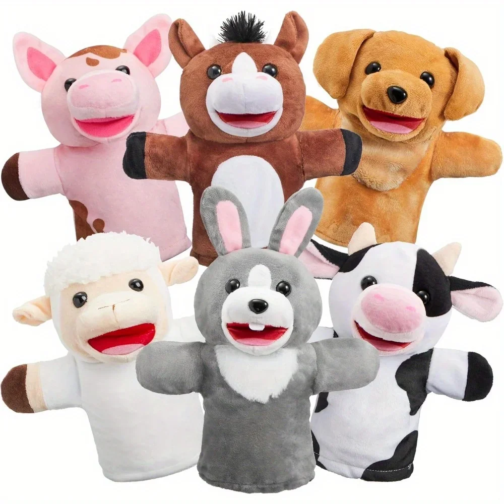 JOYFY 6Pcs Kids Hand Puppet Set Working Mouth Animal Plush Toy for Show Theater Birthday Gifts Easter Basket Stuffers