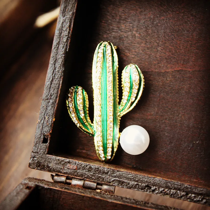 

Green Enamel Cactus Brooches For Women Alloy Flower Brooch Pins Gifts