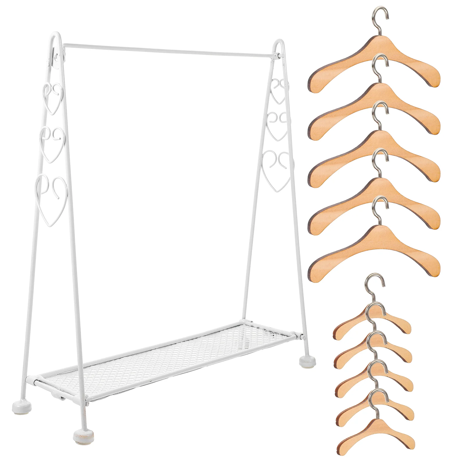 Poppenkledingrek Houten Hangers Miniatuur Kledingrek Poppenkleding Kleerhangers Poppenhuis Jurk Outfit Garderobe