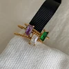 New Ladies Delicate Colorful Purple Green Yellow Cubic Zirconia Square Rings For Women Stainless Steel Braid Ring Jewelry Gift 5